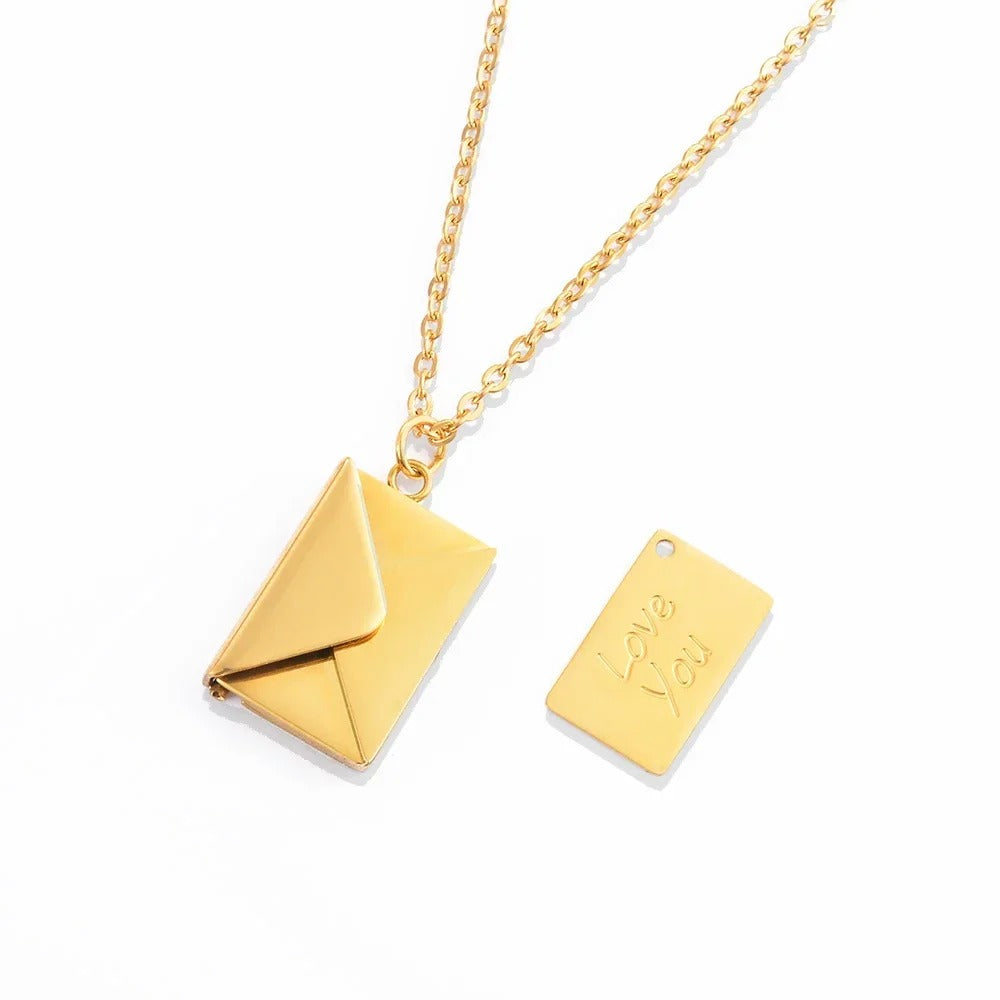 Love Letter Envelope Pendant Locket Necklace Stainless Steel Jewelry Engraved Notes for Girl Mother's Day