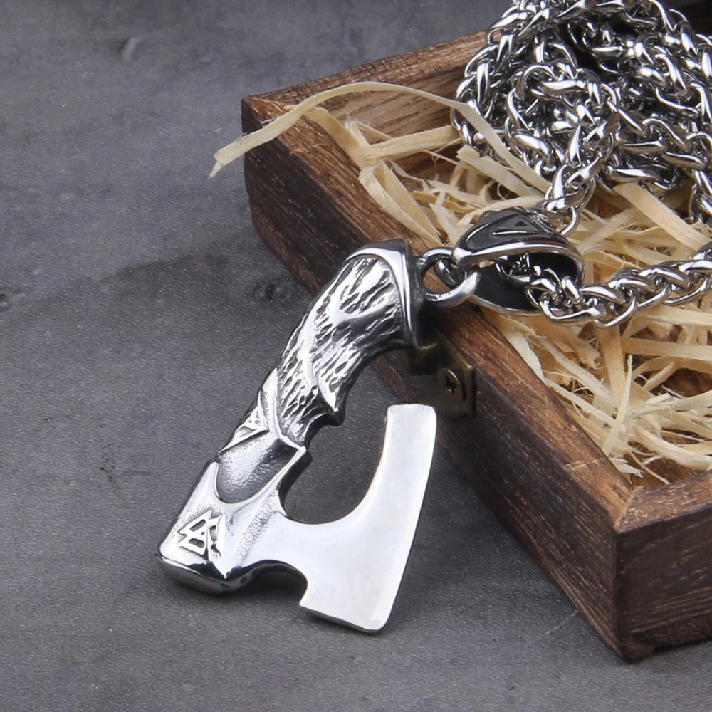 Never Fade Wolf And Raven Slavic Amulets Talismans Viking Odin Axe Necklaces & Pendants Norse Vikings Jewelry Turkish Men Wicca