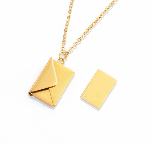 Love Letter Envelope Pendant Locket Necklace Stainless Steel Jewelry Engraved Notes for Girl Mother's Day