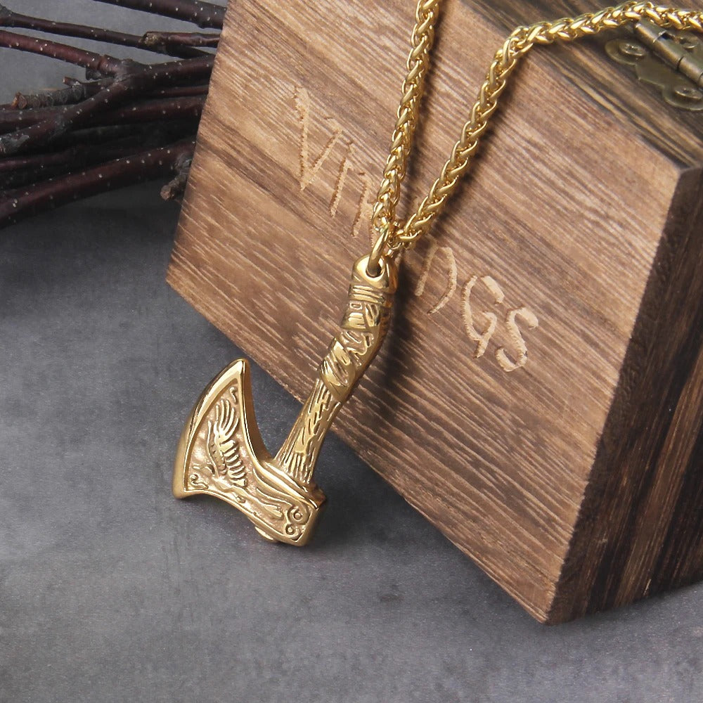 Never Fade Wolf And Raven Slavic Amulets Talismans Viking Odin Axe Necklaces & Pendants Norse Vikings Jewelry Turkish Men Wicca