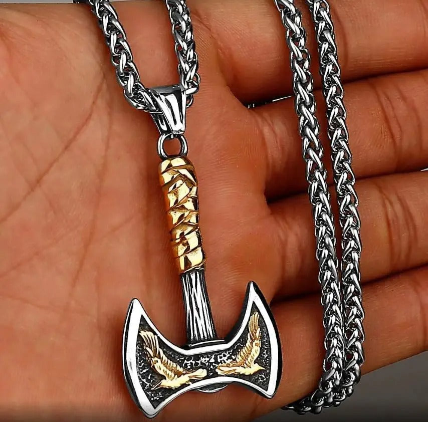 Never Fade Wolf And Raven Slavic Amulets Talismans Viking Odin Axe Necklaces & Pendants Norse Vikings Jewelry Turkish Men Wicca