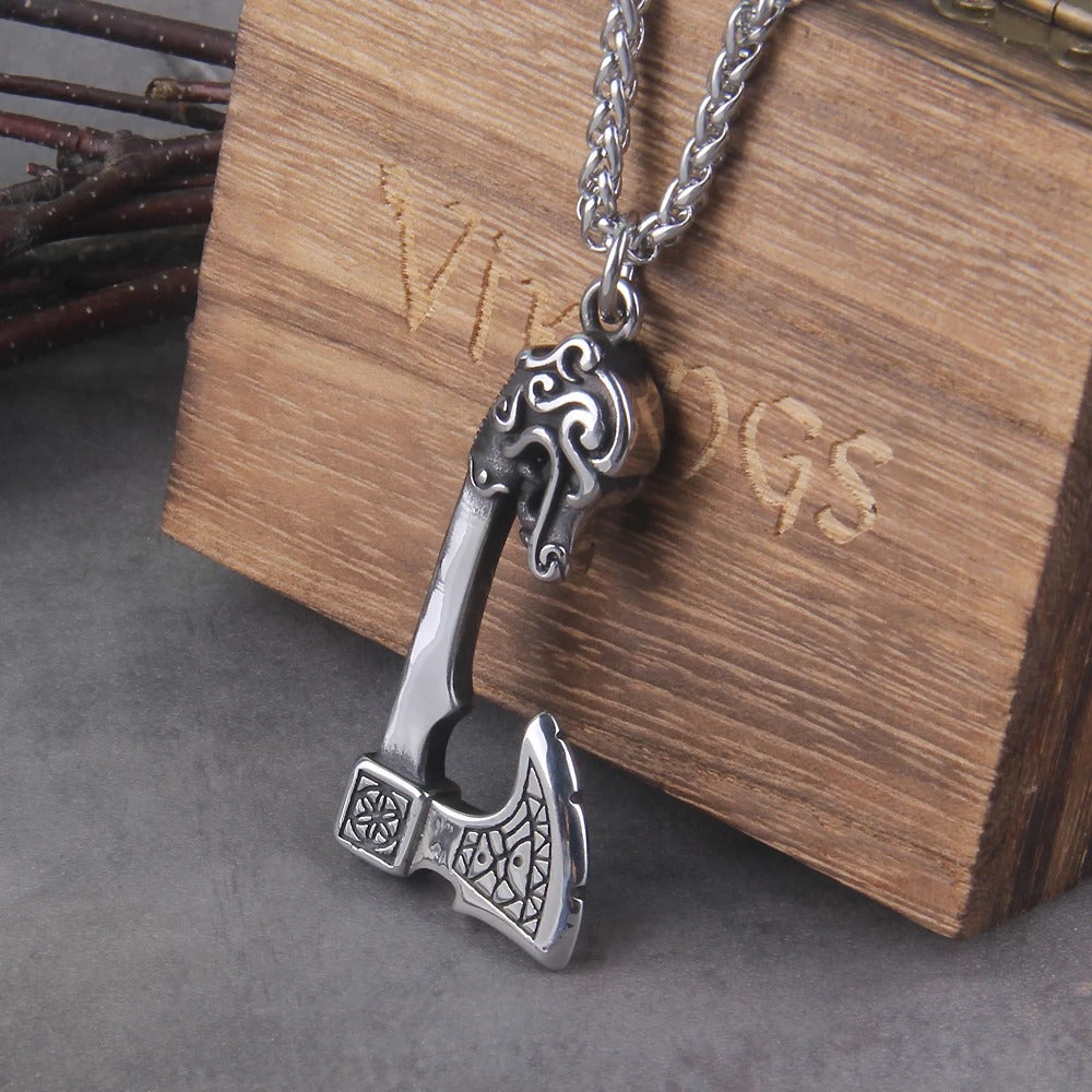 Never Fade Wolf And Raven Slavic Amulets Talismans Viking Odin Axe Necklaces & Pendants Norse Vikings Jewelry Turkish Men Wicca