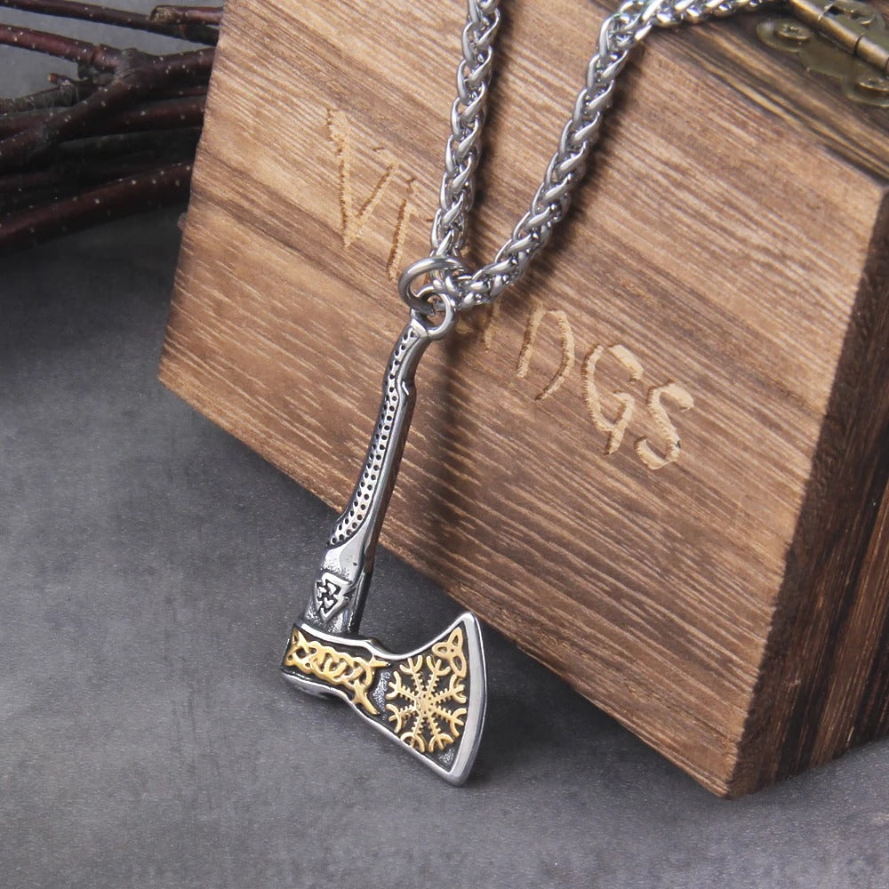 Never Fade Wolf And Raven Slavic Amulets Talismans Viking Odin Axe Necklaces & Pendants Norse Vikings Jewelry Turkish Men Wicca