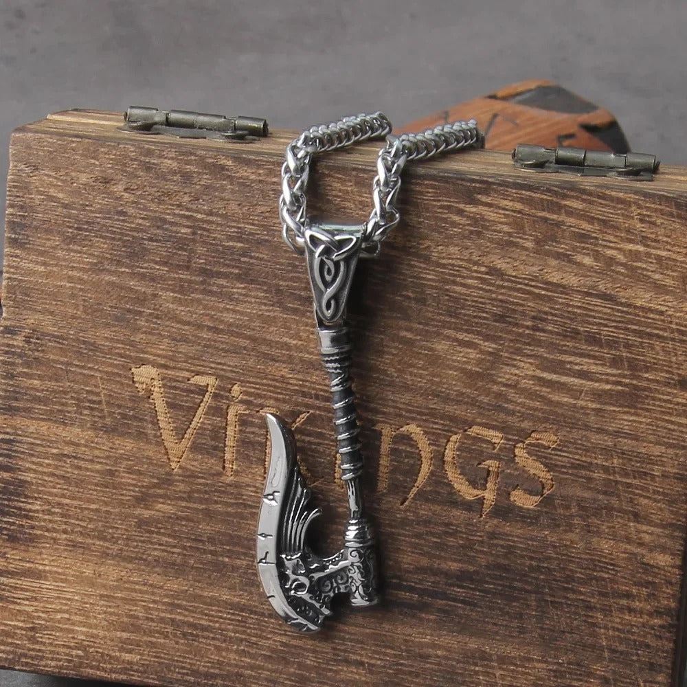 Never Fade Wolf And Raven Slavic Amulets Talismans Viking Odin Axe Necklaces & Pendants Norse Vikings Jewelry Turkish Men Wicca