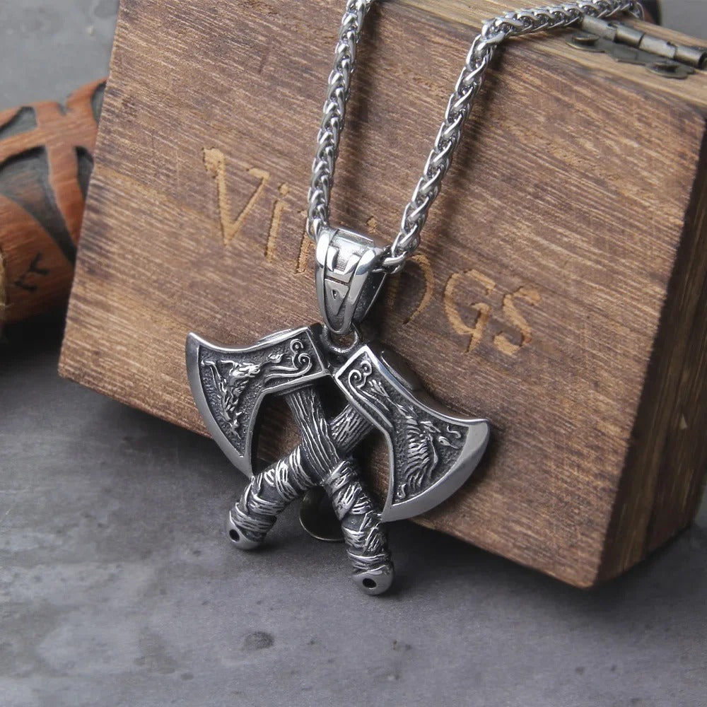 Never Fade Wolf And Raven Slavic Amulets Talismans Viking Odin Axe Necklaces & Pendants Norse Vikings Jewelry Turkish Men Wicca