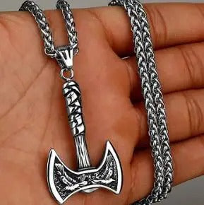Never Fade Wolf And Raven Slavic Amulets Talismans Viking Odin Axe Necklaces & Pendants Norse Vikings Jewelry Turkish Men Wicca