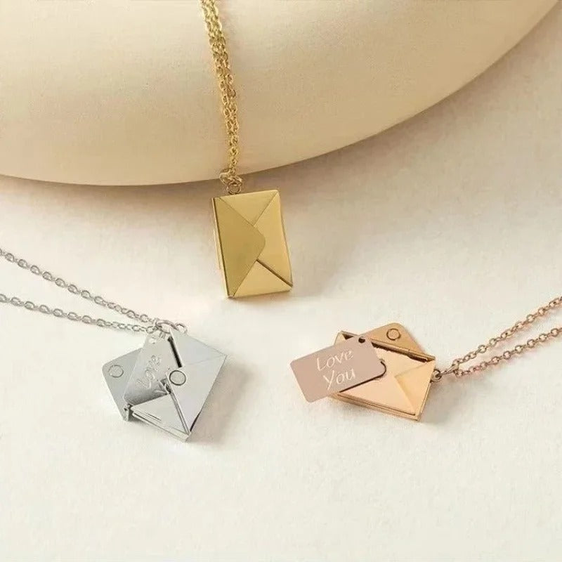 Love Letter Envelope Pendant Locket Necklace Stainless Steel Jewelry Engraved Notes for Girl Mother's Day