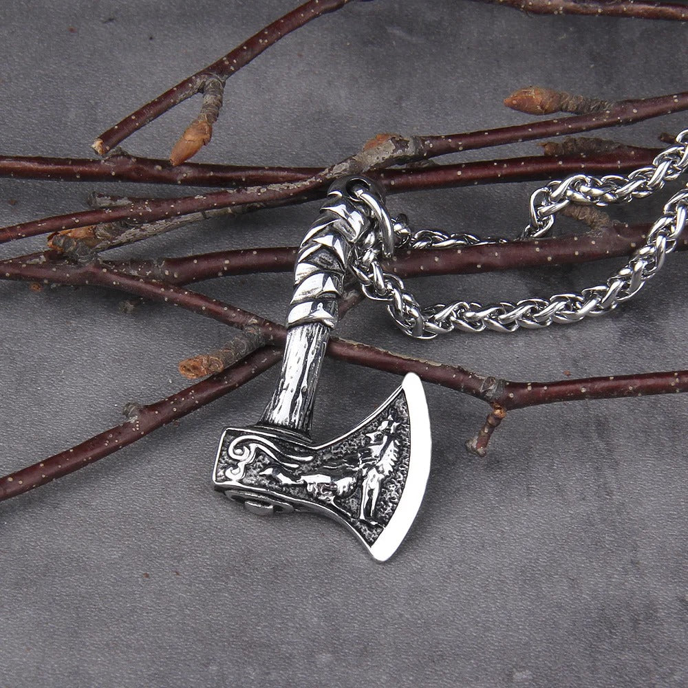 Never Fade Wolf And Raven Slavic Amulets Talismans Viking Odin Axe Necklaces & Pendants Norse Vikings Jewelry Turkish Men Wicca