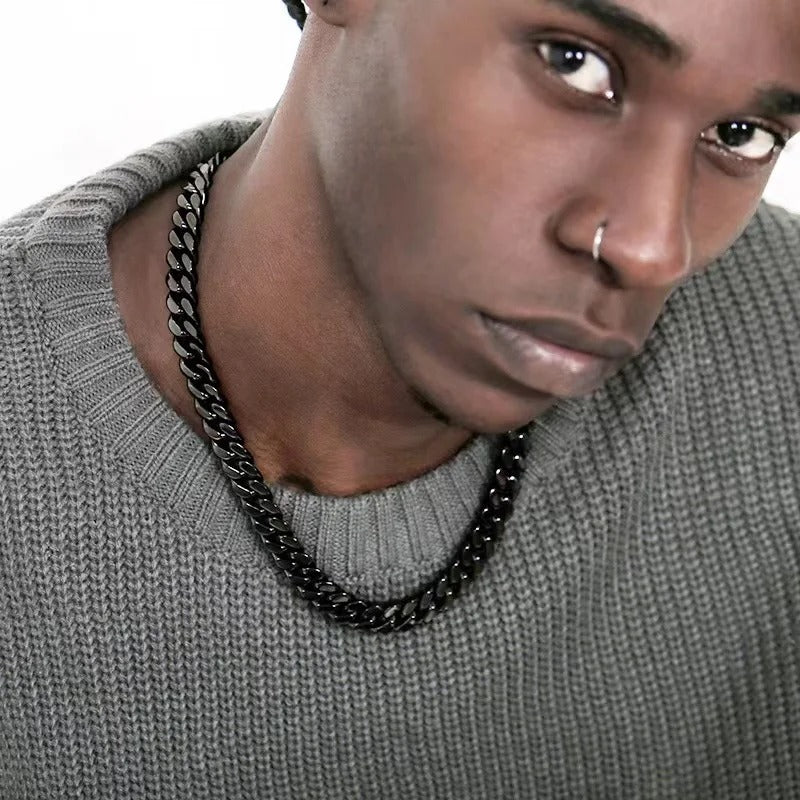Curb Cuban Necklaces For Men Women Black Gold