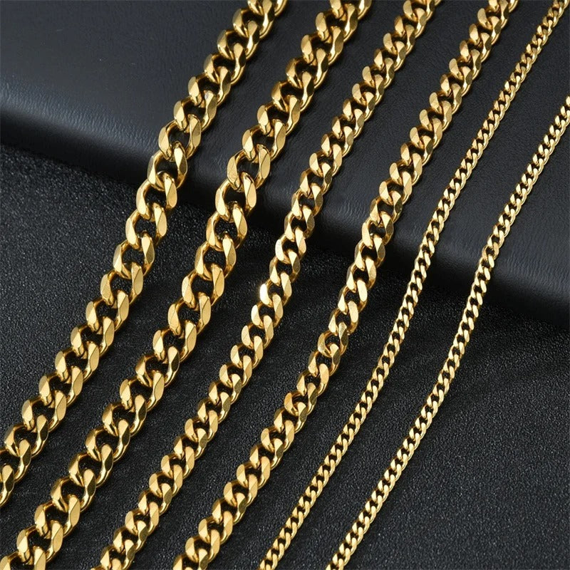 Curb Cuban Necklaces For Men Women Black Gold