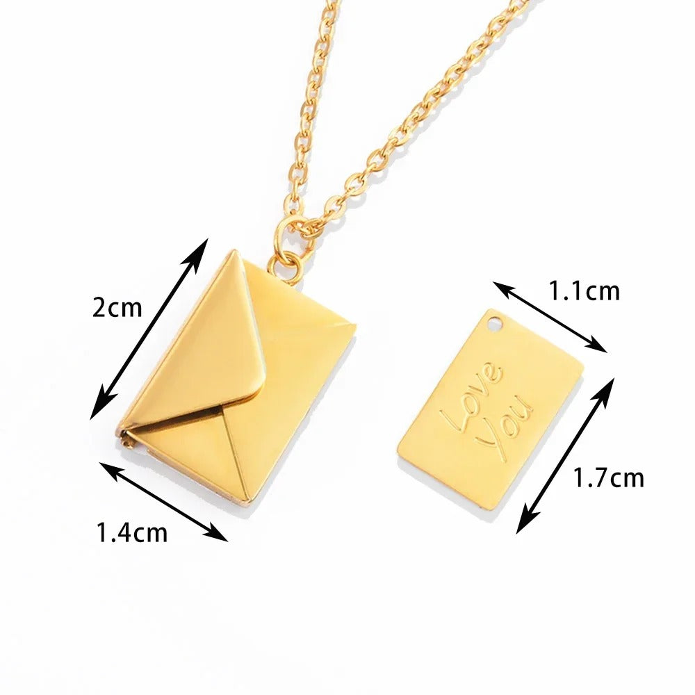 Love Letter Envelope Pendant Locket Necklace Stainless Steel Jewelry Engraved Notes for Girl Mother's Day