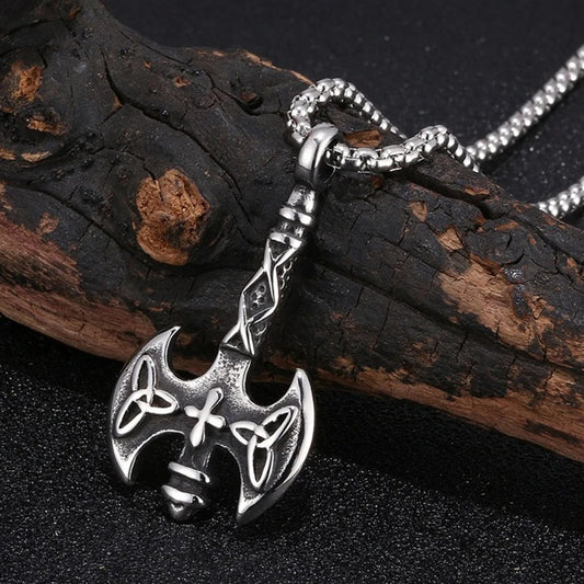 Viking Axe Pendant Necklace For Women Men hip-hop Punk Style Silver Color Stainless Steel Box Chain Vintage Male Jewelry Gifts
