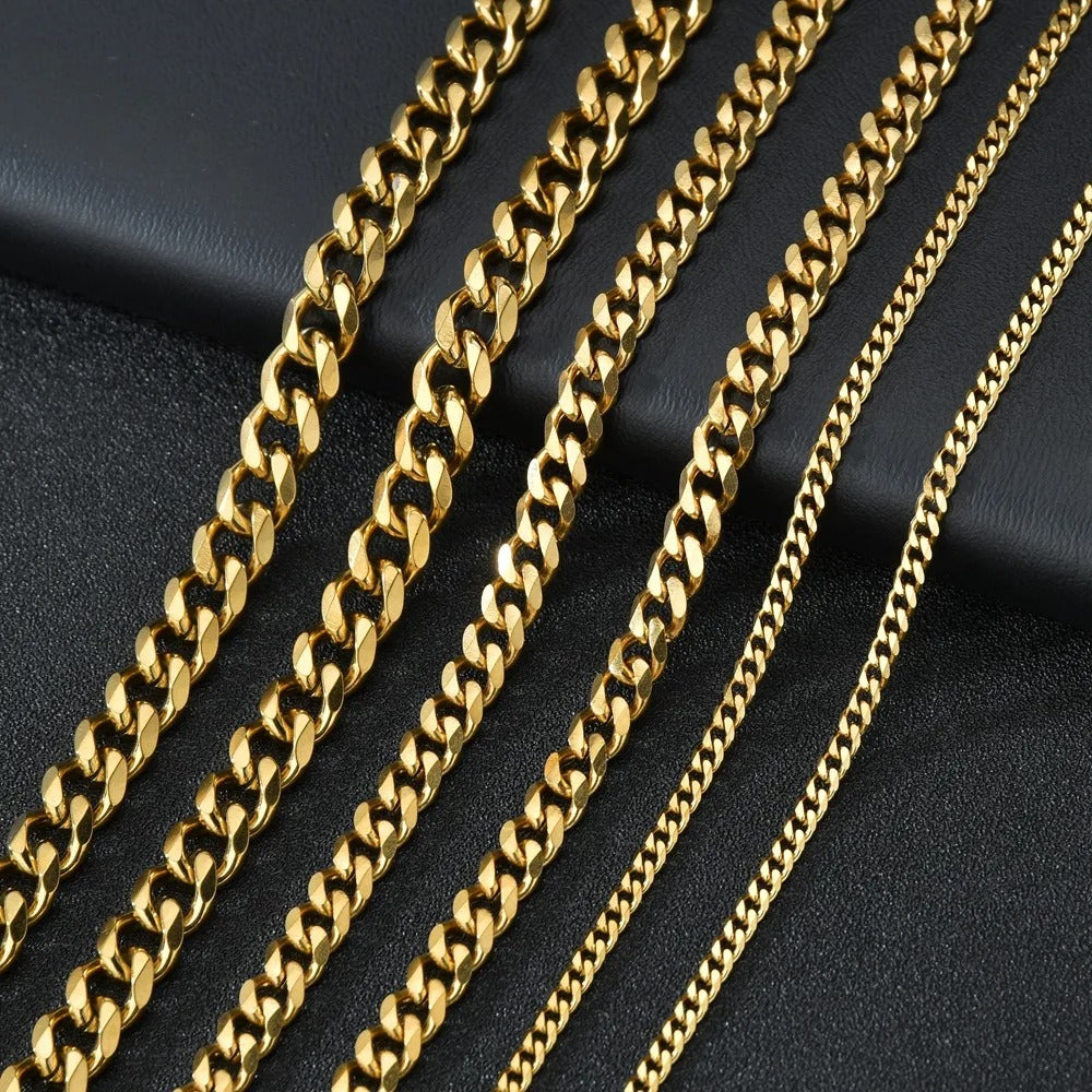 Curb Cuban Necklaces For Men Women Black Gold