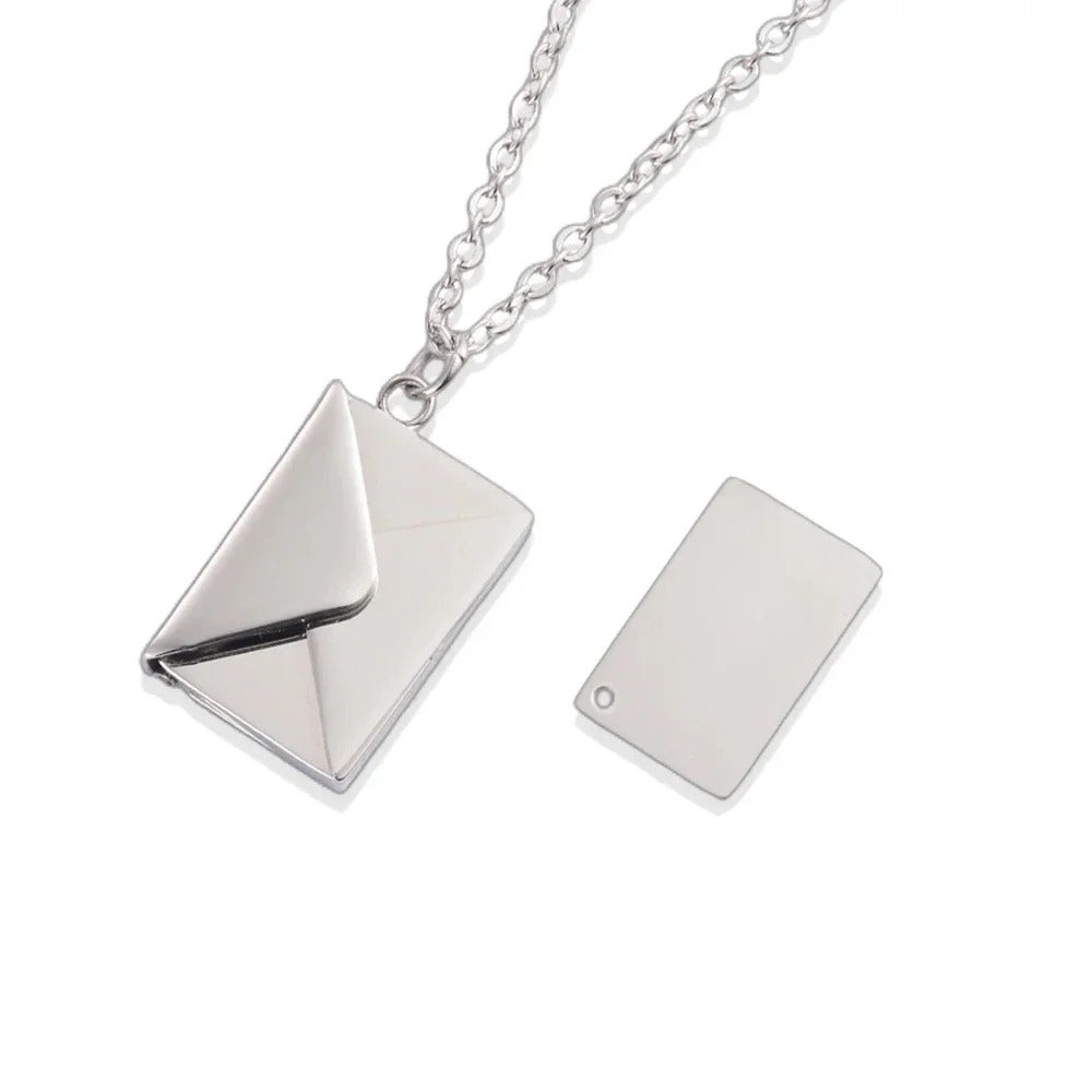 Love Letter Envelope Pendant Locket Necklace Stainless Steel Jewelry Engraved Notes for Girl Mother's Day
