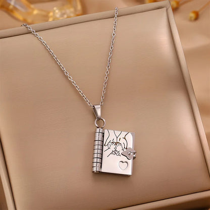 Openable Daughter Book Necklace Stainless Steel Gold Color Message Mini Book Pendant Necklace with Pages of Engraved Information