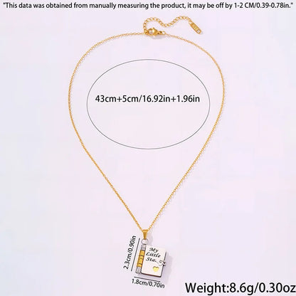 Openable Daughter Book Necklace Stainless Steel Gold Color Message Mini Book Pendant Necklace with Pages of Engraved Information